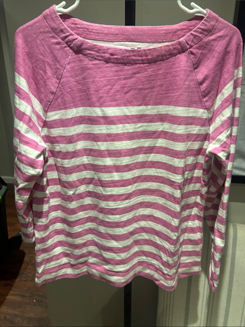 LOFT Pink and White Striped Long Sleeve Top